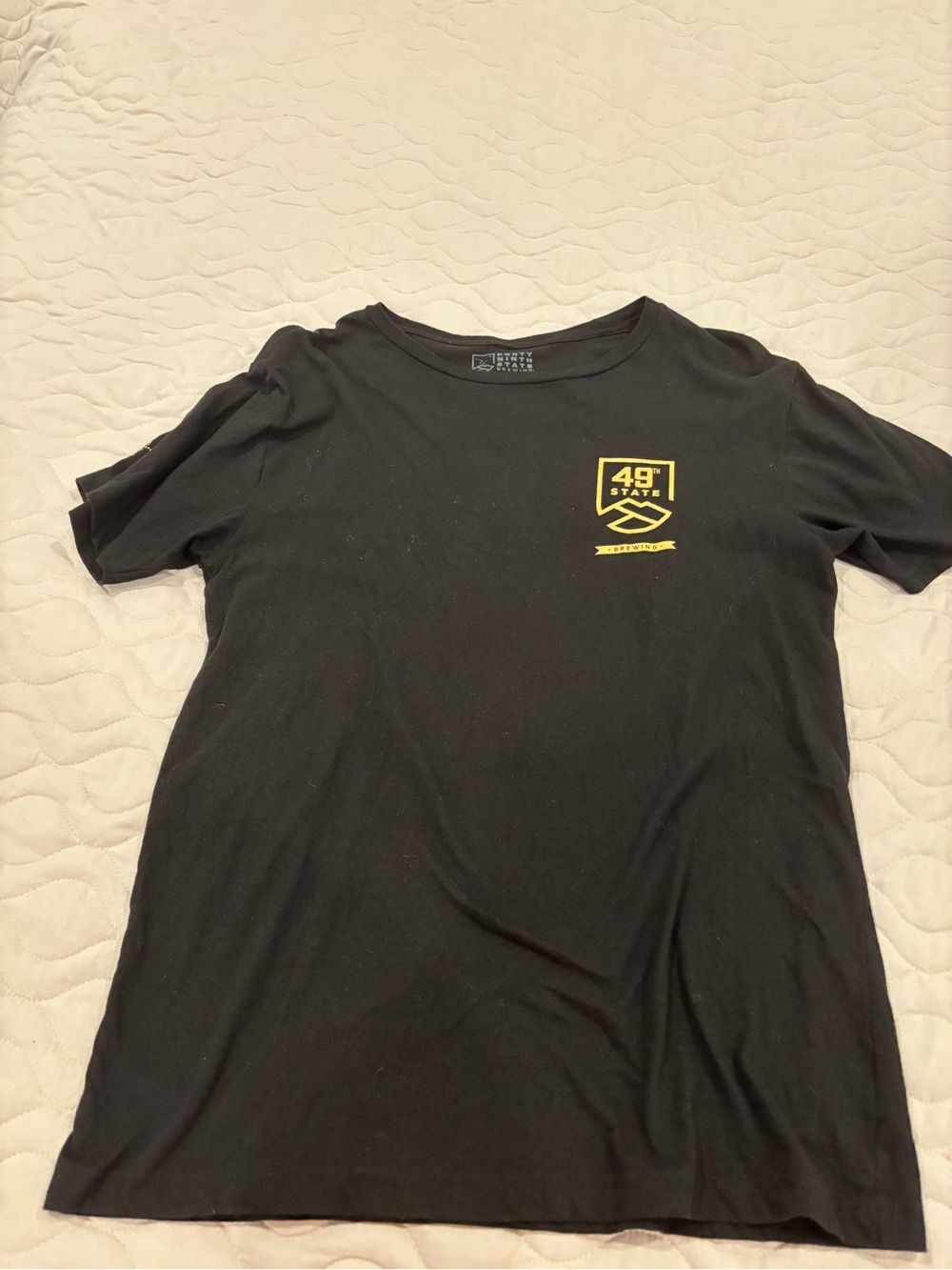 49th State Brewing Black Tee with Yellow Chest Logo